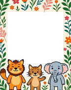 Whimsical Garden Animals Floral Frame Rug