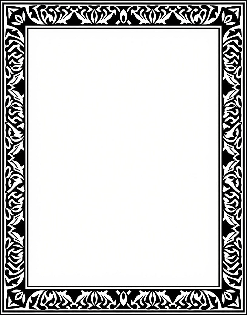 Black White Leaf Scroll Border Rug