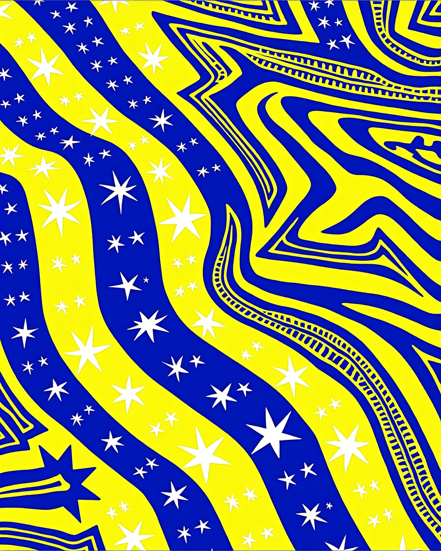 Vibrant Blue Yellow Starry Stripes Rug