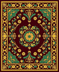 Crimson Emerald Golden Floral Medallion Rug