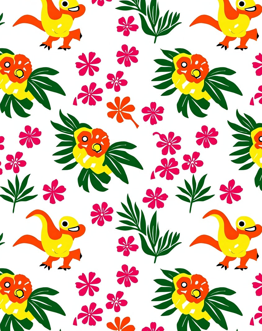 Whimsical Yellow Dinosaur Floral Garden Rug