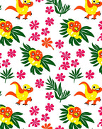 Whimsical Yellow Dinosaur Floral Garden Rug