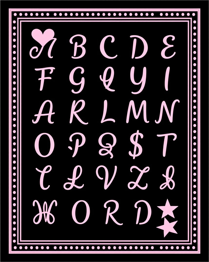 Pink Script Alphabet Heart Stars Rug