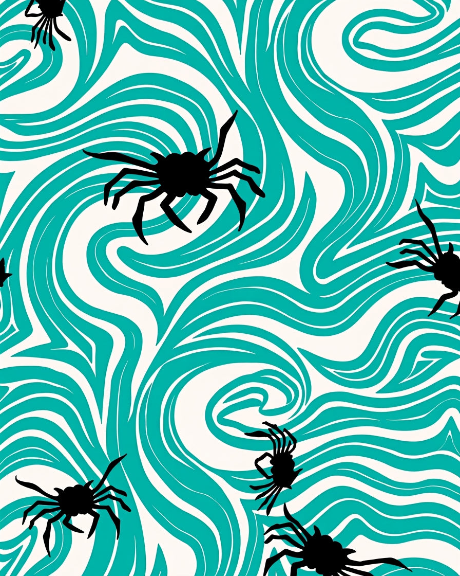 Teal Swirl Black Spider All-over Rug