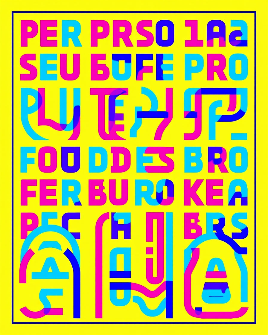 Bold Pink Blue Yellow Typographic Grid Rug