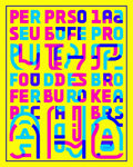 Bold Pink Blue Yellow Typographic Grid Rug