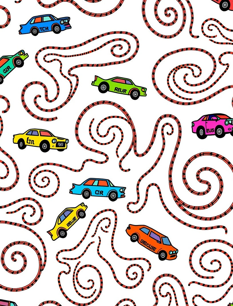 Retro Car Race Track Whimsical Rug