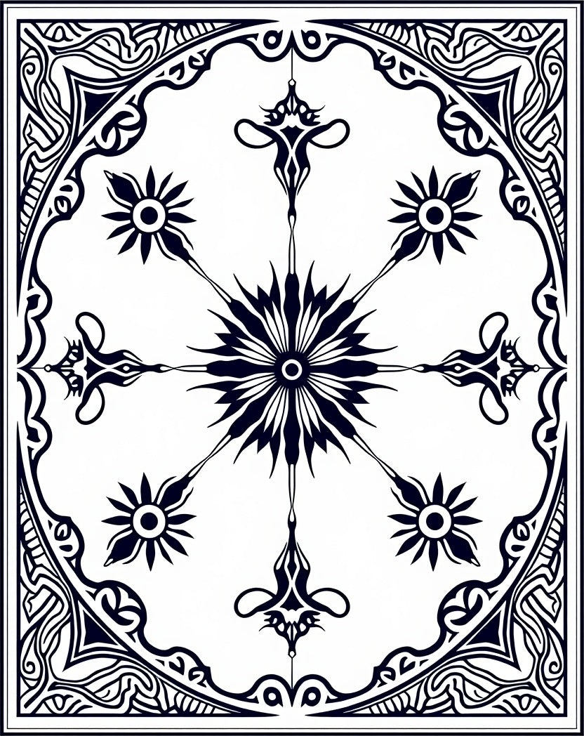 Ornate Black White Starburst Mandala Rug