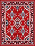 Crimson Red Symmetric Floral Border Rug