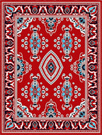 Crimson Red Symmetric Floral Border Rug