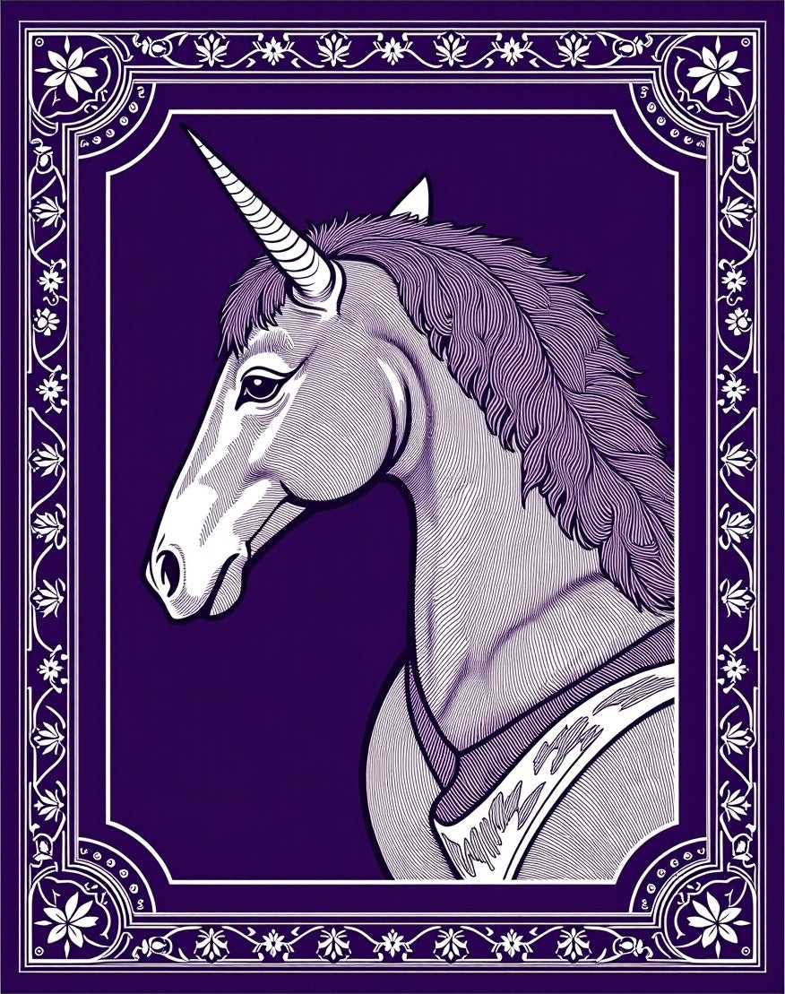 Majestic Purple Unicorn Engraved Portrait Rug