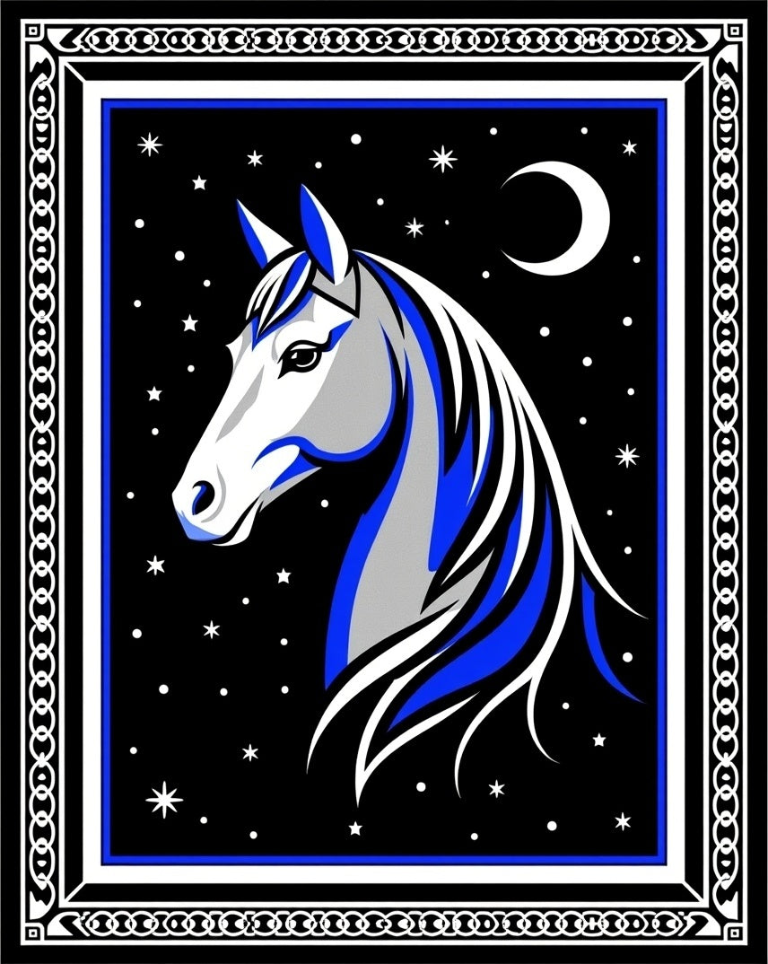 Sleek Blue Horse Night Sky Runner Rug