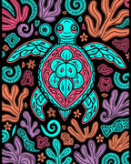 Oceanic Turtle Vibrant Coral Swirls Rug