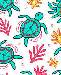 Aqua Turtle Coral Reef Scene Rug
