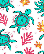 Aqua Turtle Coral Reef Scene Rug