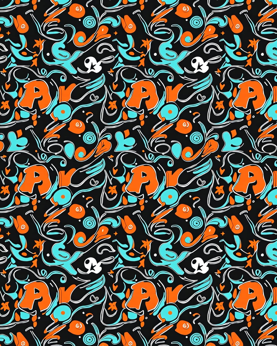 Orange Blue Graffiti Swirls Rug