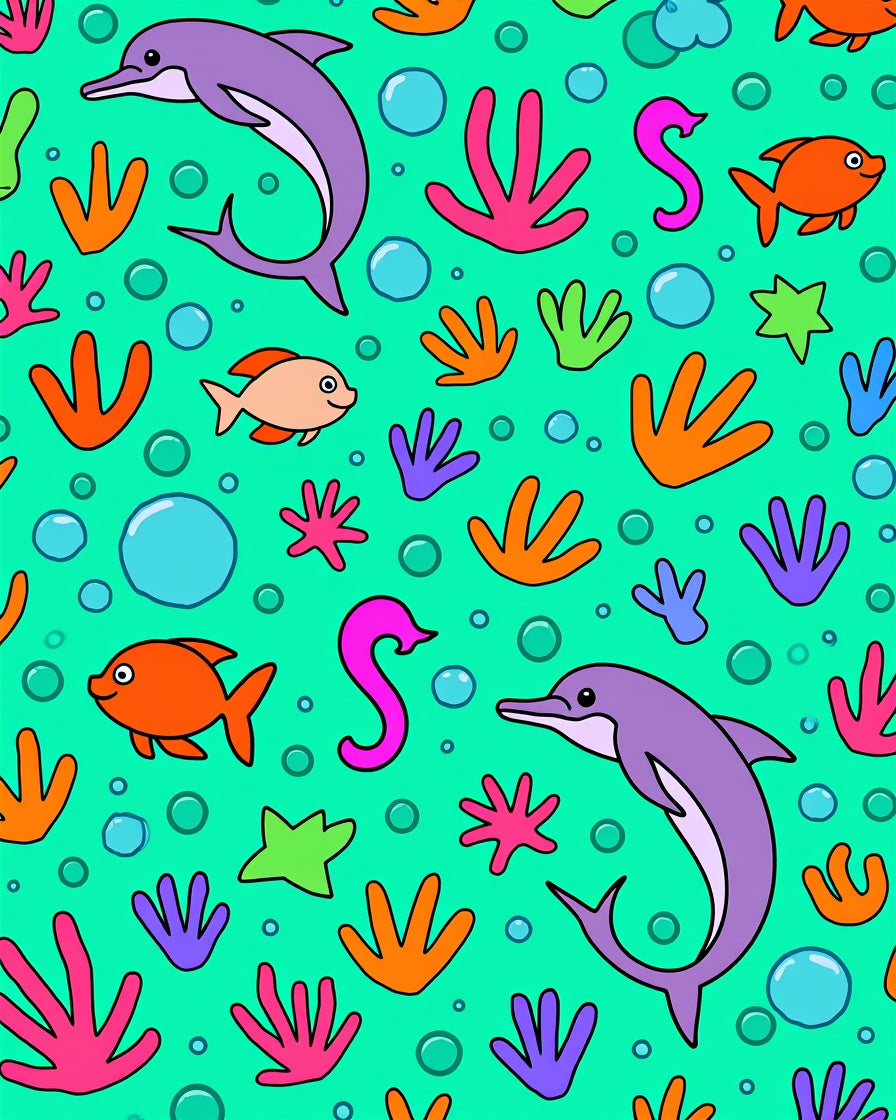 Vibrant Sea Life Dolphin Coral Splash Rug