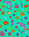 Vibrant Sea Life Dolphin Coral Splash Rug