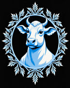 Powder Blue Cow Laurel Wreath Rug