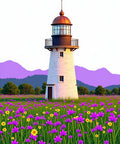 Vibrant Purple Floral Lighthouse Landscape Rug