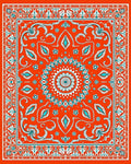Orange Teal Floral Medallion Garden Rug
