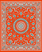 Orange Teal Floral Medallion Garden Rug