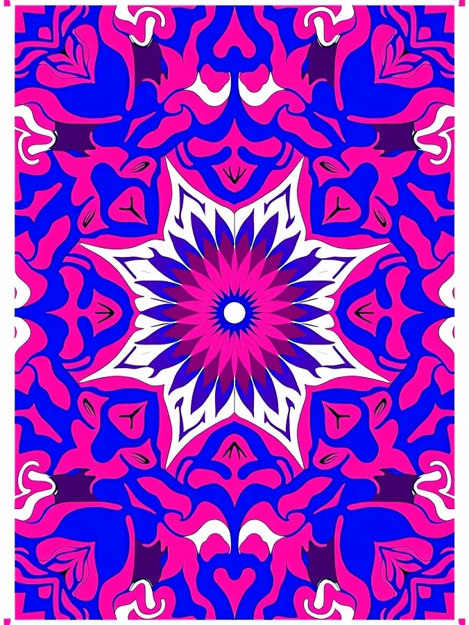 Bold Blue Pink Floral Mandala Rug