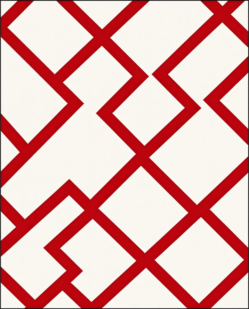 Bold Red Geometric Interlocking Diamond Rug