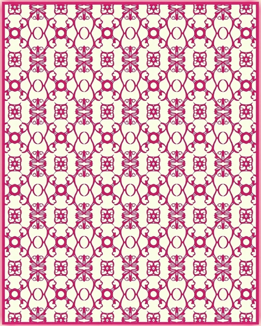 Ornate Magenta Damask Lattice Rug