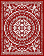 Rich Red Ornate Scrollwork Sunburst Rug