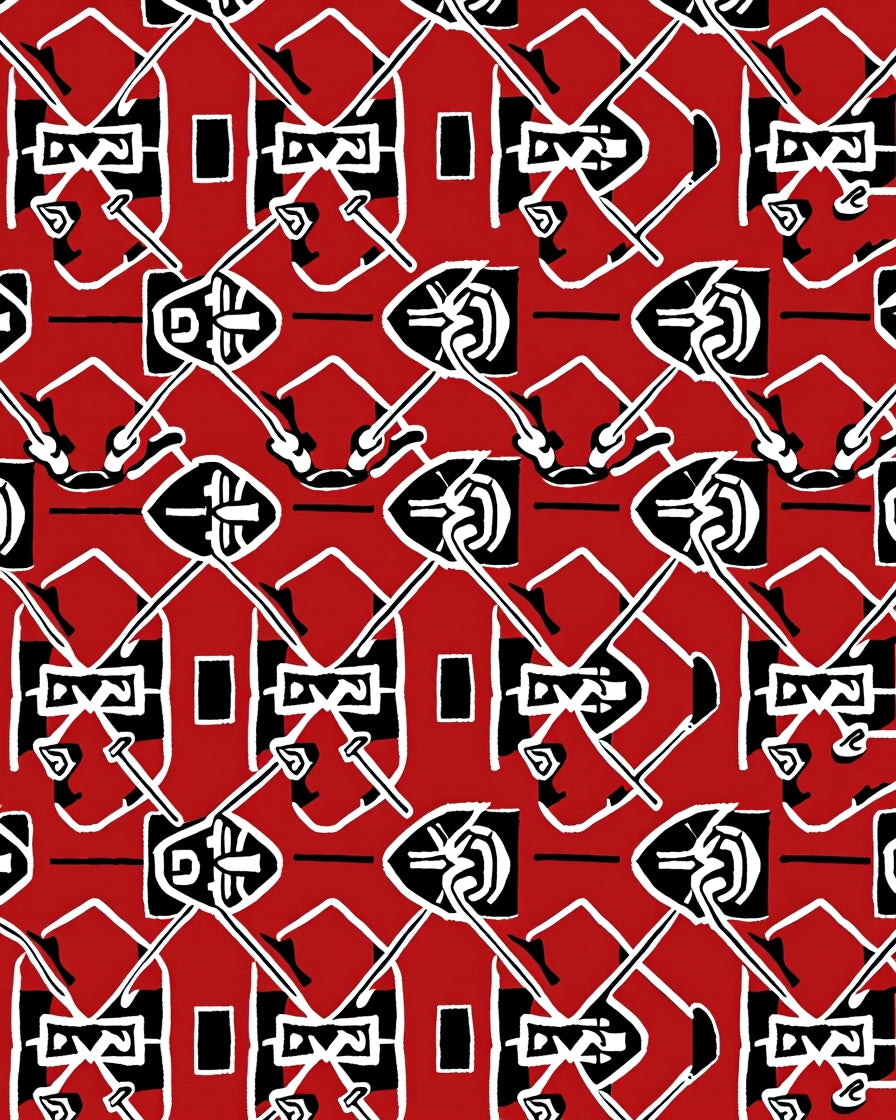 Abstract Red Black White Geometric Arrangement Rug