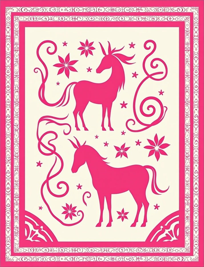 Hot Pink Unicorn Floral Border Rug