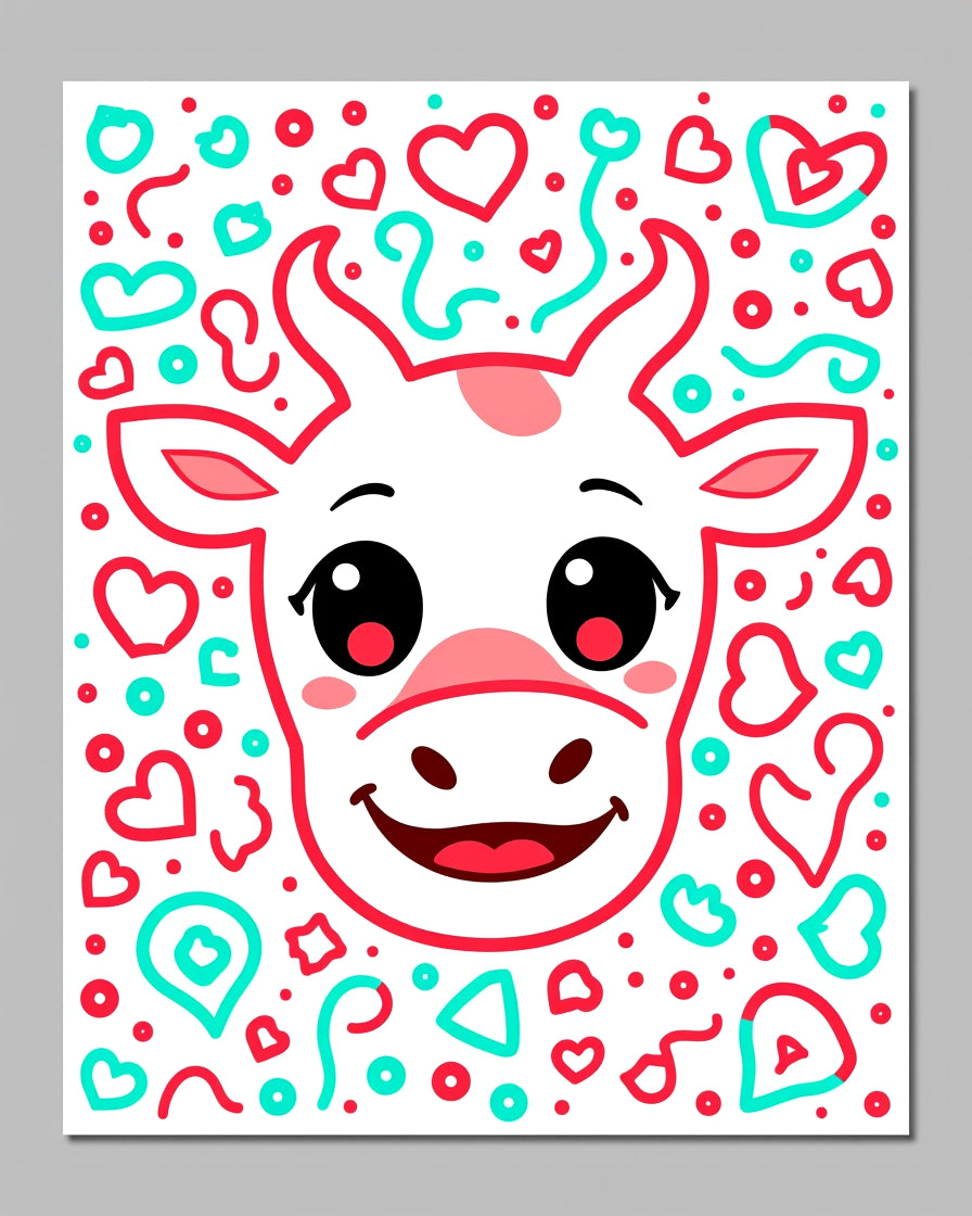 Cute Cow Valentine Hearts Border Rug