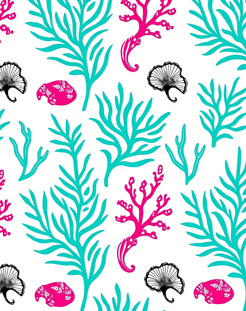 Coastal Coral Teal Pink Ginkgo Rug