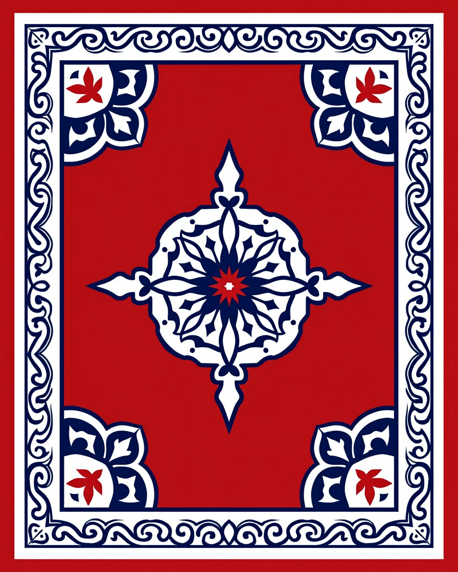 Red Floral Starburst Medallion Border Rug