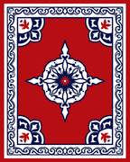 Red Floral Starburst Medallion Border Rug