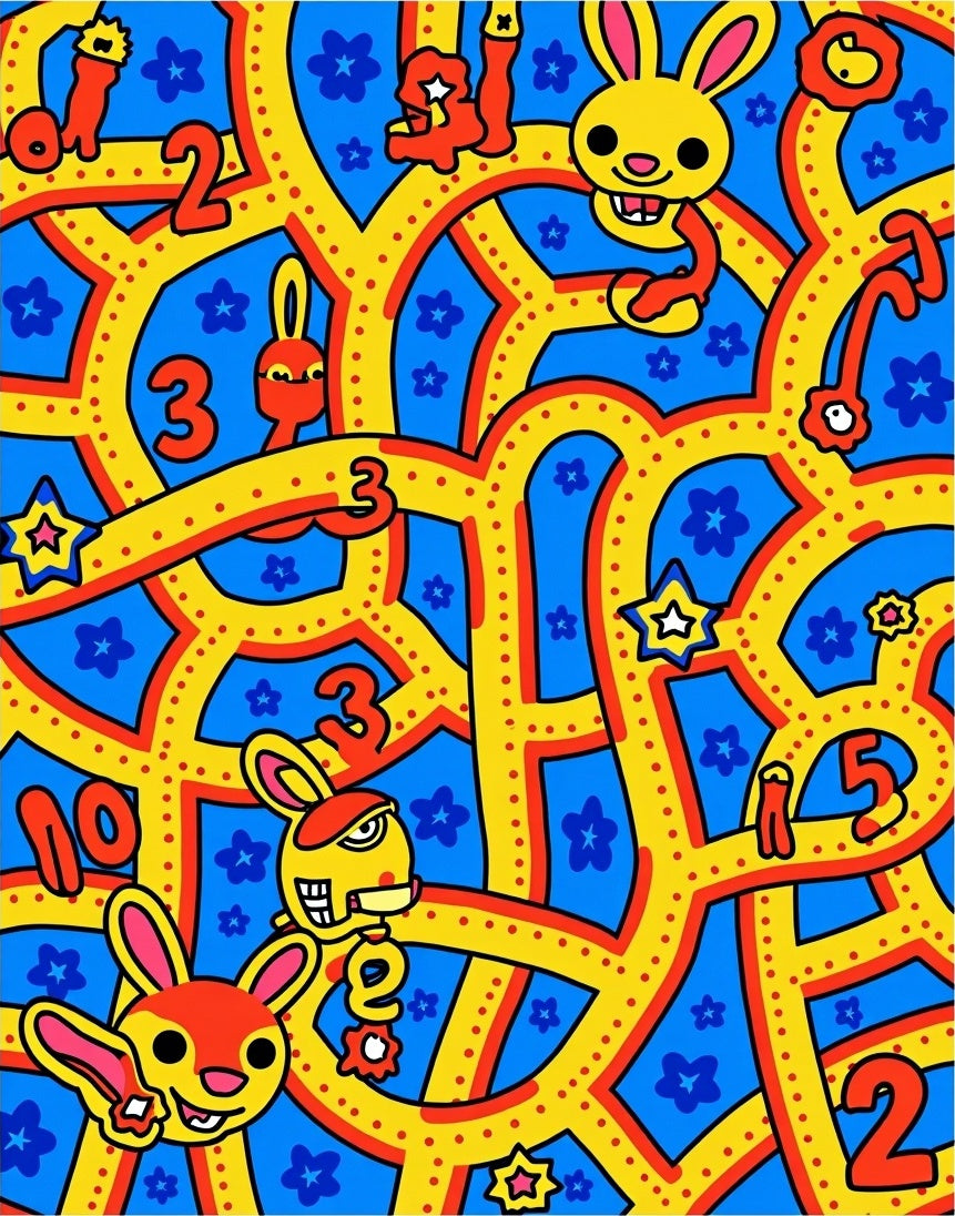 Playful Yellow Bunny Maze With Numbers Rug