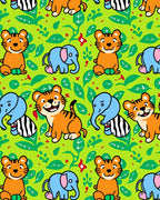 Jungle Animals Tigers Elephants Green Background Rug
