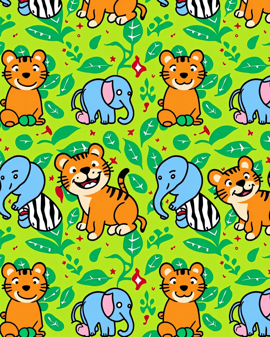 Jungle Animals Tigers Elephants Green Background Rug