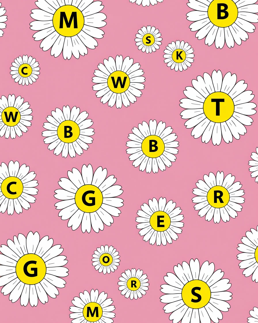Pink Daisy Alphabet Collage Rug