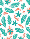 Teal Coral Starfish Leaf Collage Rug