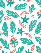 Teal Coral Starfish Leaf Collage Rug