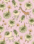Whimsical Giraffe and Plants Pink Rug