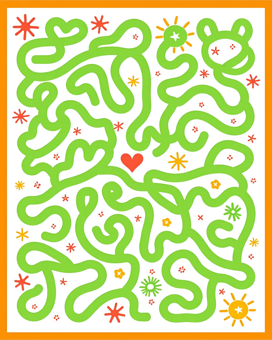 Whimsical Orange Green Heart Maze Rug