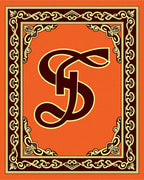 Ornate Orange Emblem Border Rug