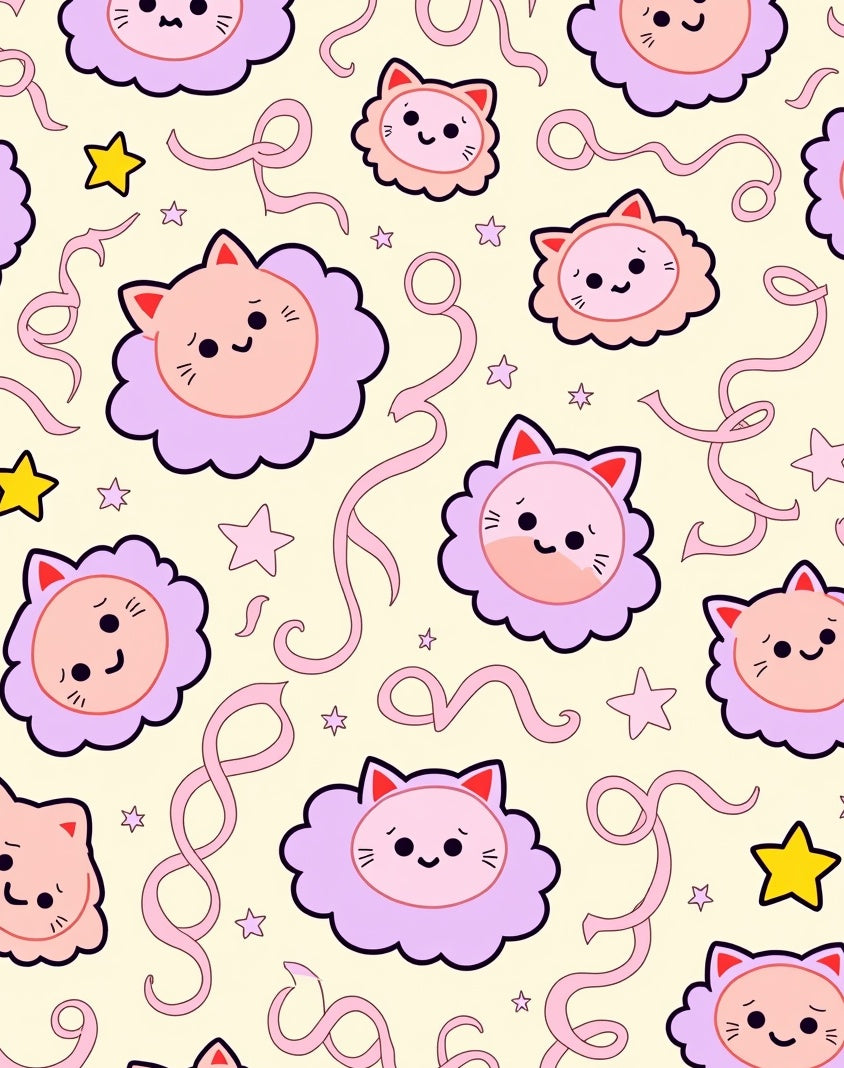 Sweet Kitty Stars and Ribbons Rug