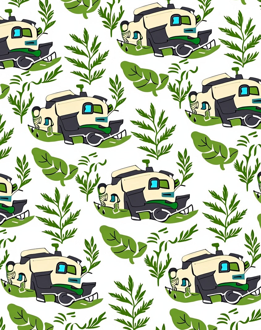Futuristic Camper Van Green Foliage Art Rug