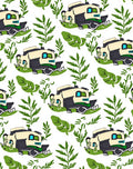 Futuristic Camper Van Green Foliage Art Rug