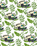 Futuristic Camper Van Green Foliage Art Rug