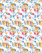 Playful Yellow Fish Alphabet Abstract Rug